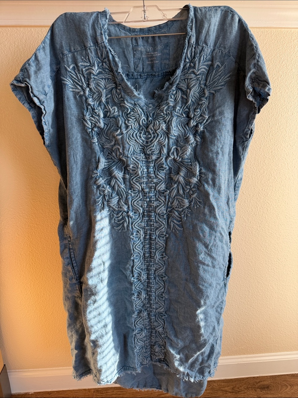 Blue Embroidered Denim Tunic Dress